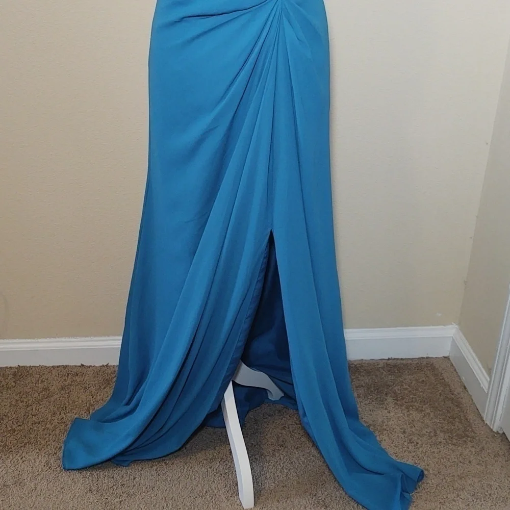 David's Bridal Full Length Strapless Formal Blue - Picture 2 of 10